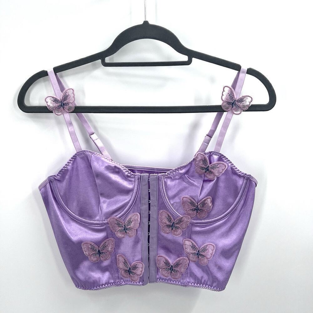 Butterfly Y2K Fairy Lavender Purple Satin Corset Bustier EDC Size Large - Picture 8 of 10